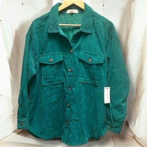 Women’s No Comment NY Green Corduroy‎ Button Front Oversized Shirt
